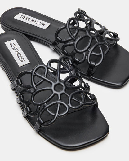 LOTUS Black Leather Square-Toe Slide Women's Sandal - Steve Madden