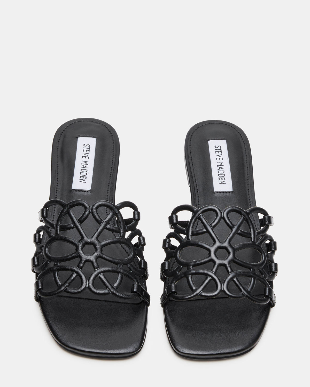 LOTUS Black Leather Square-Toe Slide Women's Sandal - Steve Madden