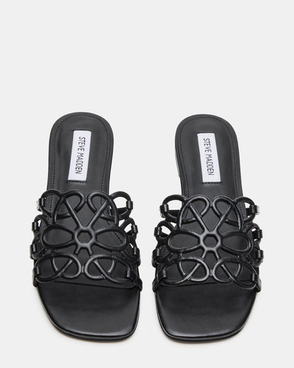 LOTUS Black Leather Square-Toe Slide Women's Sandal - Steve Madden
