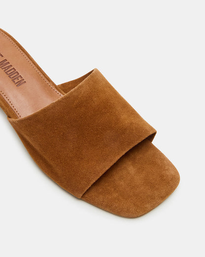 MONTGOMERY Chestnut Suede Square-Toe Slide Mule Women's Sandal - Steve Madden