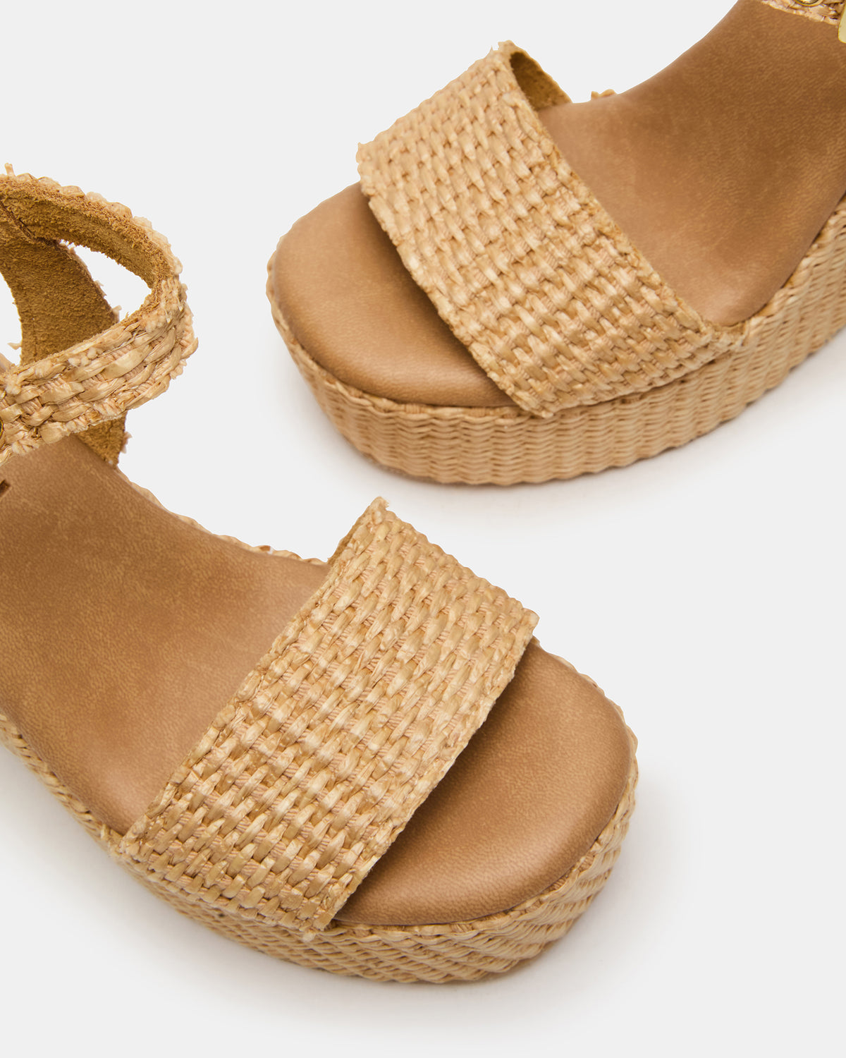 PALM Natural Raffia Platform Wedge Women's Sandal - Steve Madden
