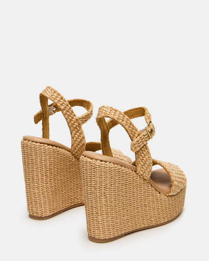 PALM Natural Raffia Platform Wedge Women's Sandal - Steve Madden