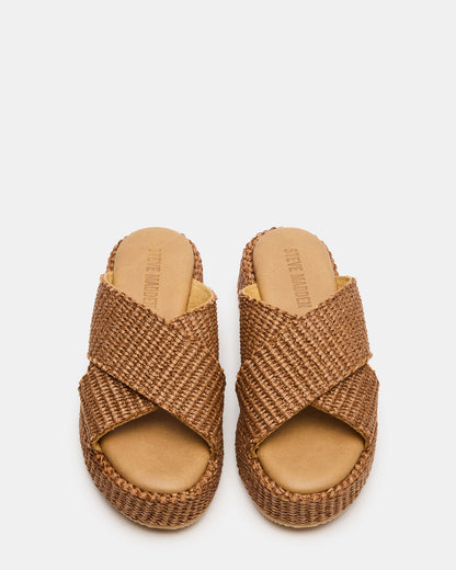 TULUM Brown Raffia Platform Flatform Women's Sandal - Steve Madden