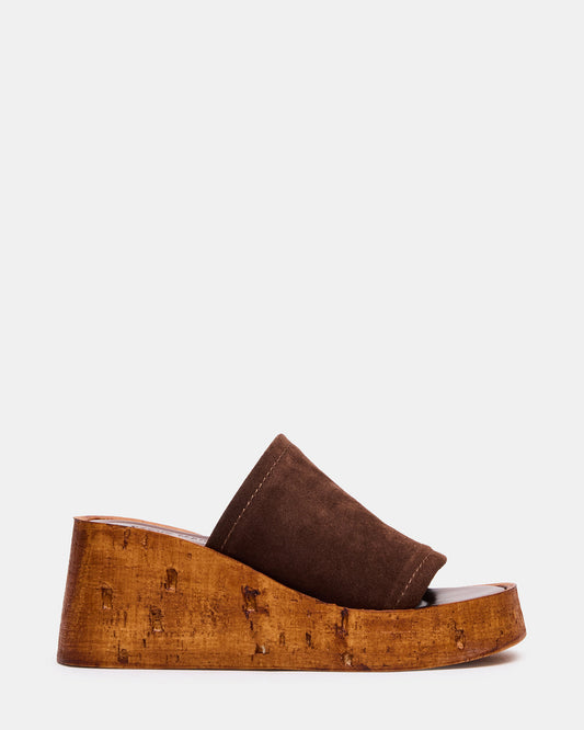 CELLAR Brown Suede Platform Wedge Square-Toe Women's Sandal - Steve Madden