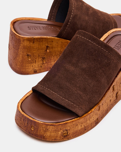 CELLAR Brown Suede Platform Wedge Square-Toe Women's Sandal - Steve Madden