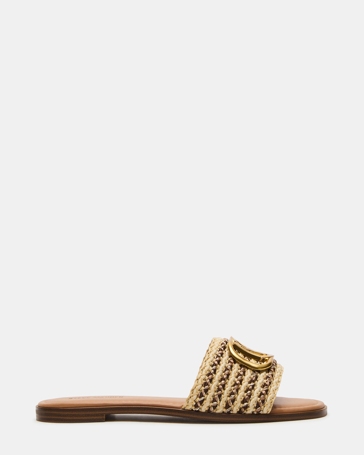 KORA Brown Raffia Gold Detail Slide Women's Sandal - Steve Madden