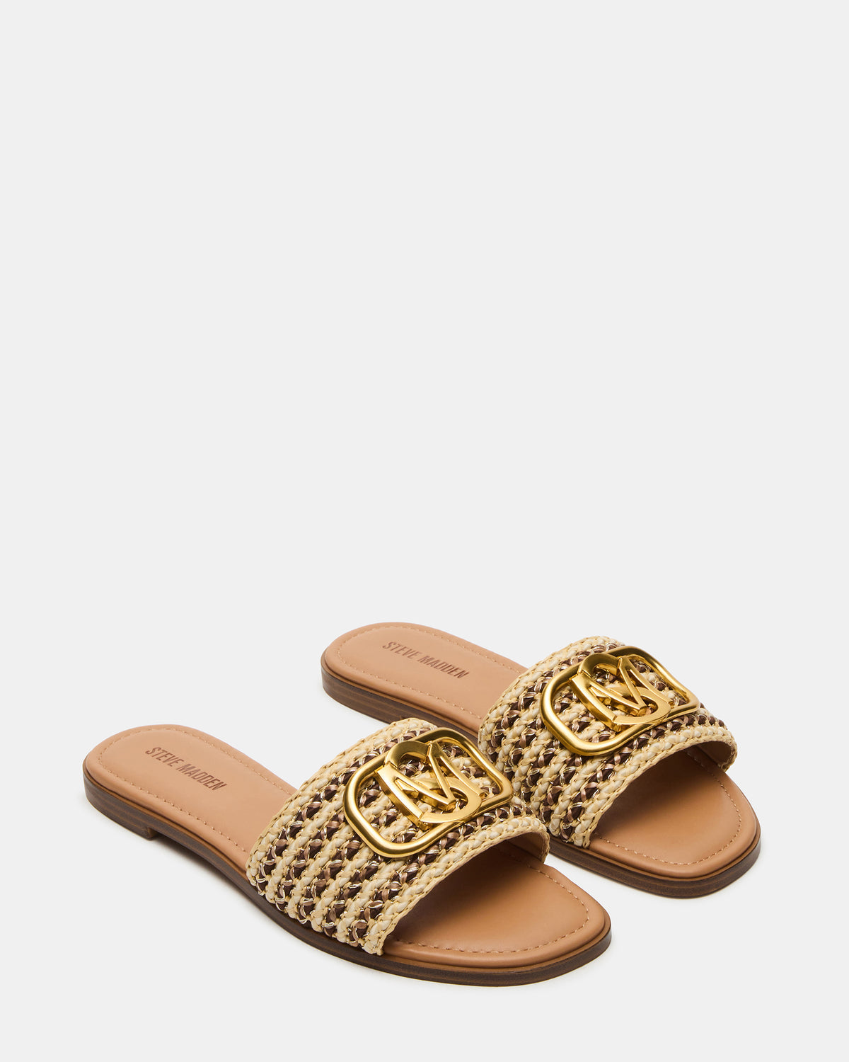 KORA Brown Raffia Gold Detail Slide Women's Sandal - Steve Madden