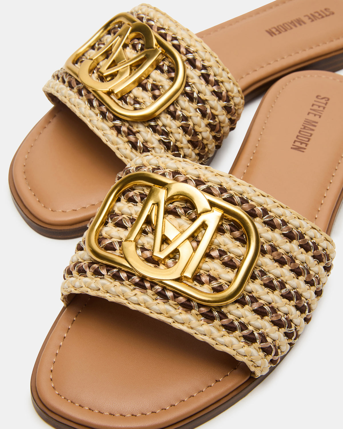 KORA Brown Raffia Gold Detail Slide Women's Sandal - Steve Madden