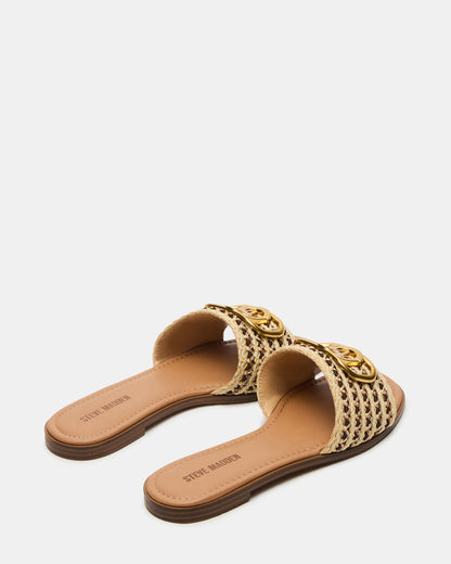 KORA Brown Raffia Gold Detail Slide Women's Sandal - Steve Madden