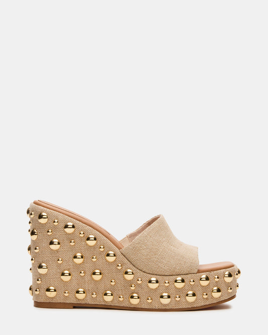 CAYMAN Natural Mini Studs Platform Square-Toe Wedge Women's Sandal - Steve Madden
