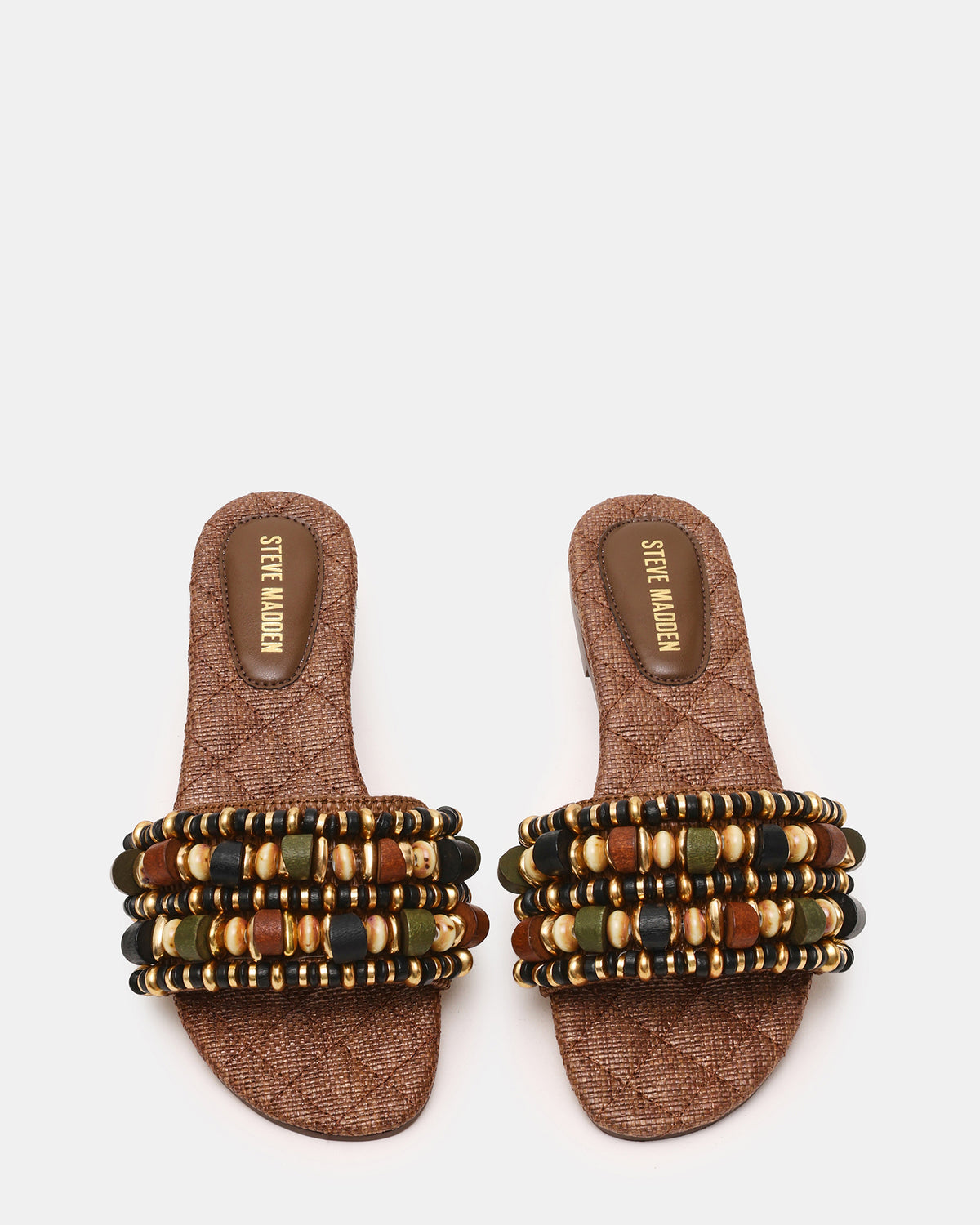 MARIKA Beads Brown Raffia Round-Toe Slide Women's Sandal - Steve Madden