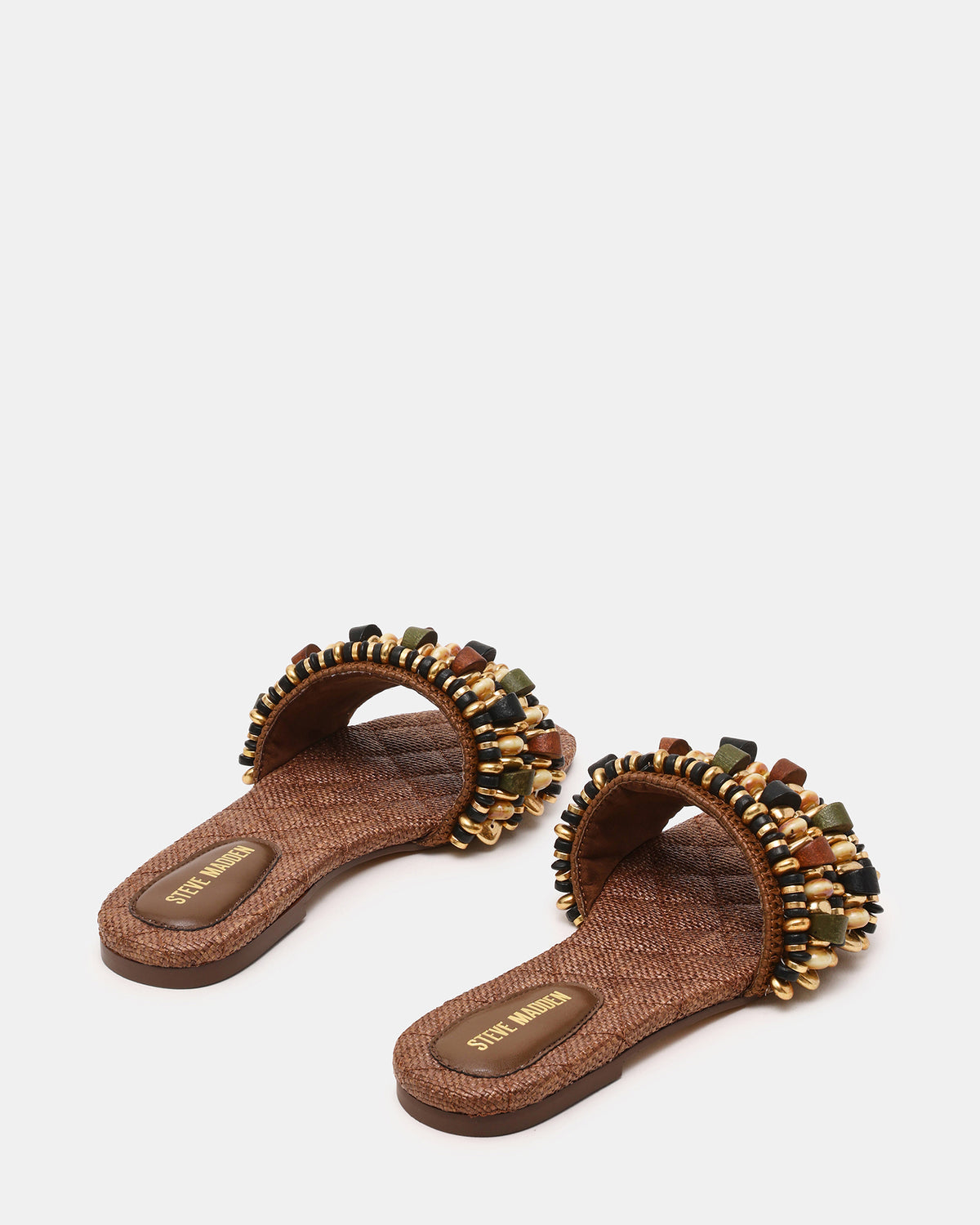 MARIKA Beads Brown Raffia Round-Toe Slide Women's Sandal - Steve Madden