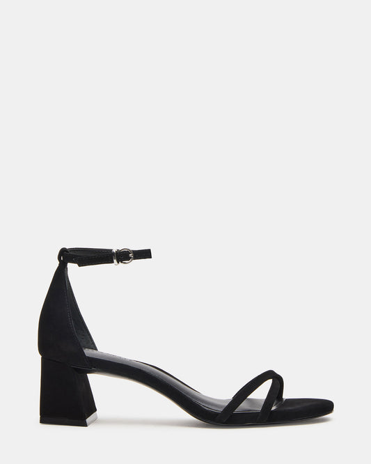 RAE Black Nubuck Strappy Block Heel Women's Sandal - Steve Madden
