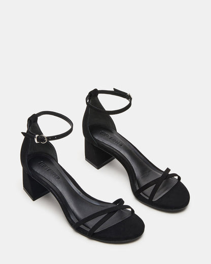 RAE Black Nubuck Strappy Block Heel Women's Sandal - Steve Madden