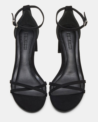 RAE Black Nubuck Strappy Block Heel Women's Sandal - Steve Madden