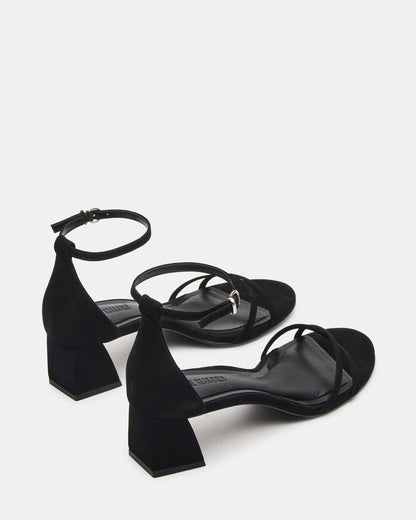 RAE Black Nubuck Strappy Block Heel Women's Sandal - Steve Madden