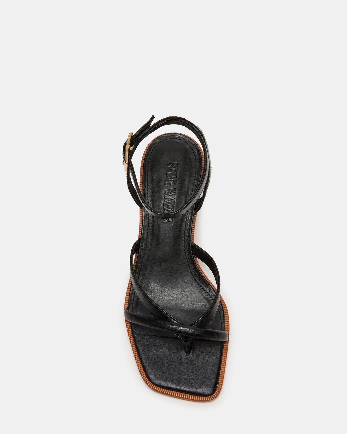 TILLY Black Leather Square-Toe Block Heel Strappy Women's Sandal - Steve Madden