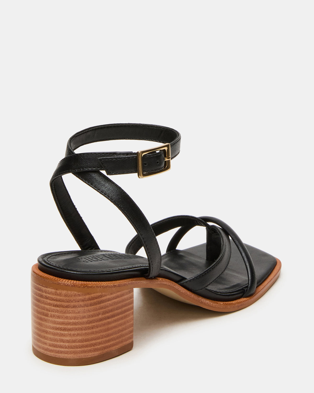 TILLY Black Leather Square-Toe Block Heel Strappy Women's Sandal - Steve Madden