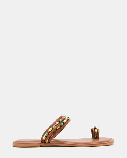 NABILA Tan Multi Sqaure-Toe Beaded Women's Sandal - Steve Madden