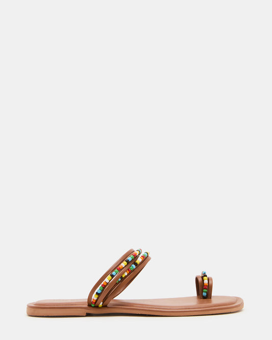NABILA Tan Multi Sqaure-Toe Beaded Women's Sandal - Steve Madden