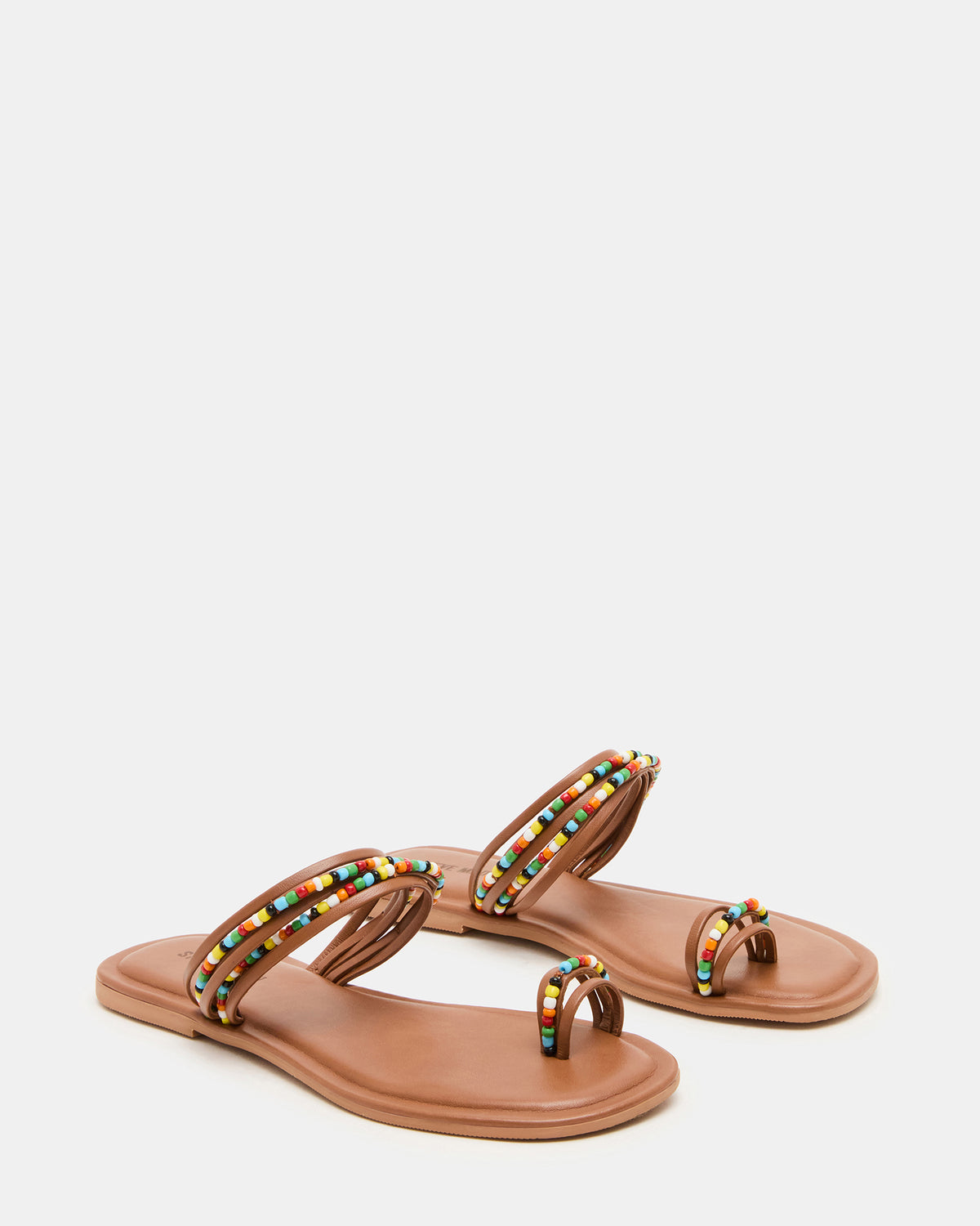 NABILA Tan Multi Sqaure-Toe Beaded Women's Sandal - Steve Madden