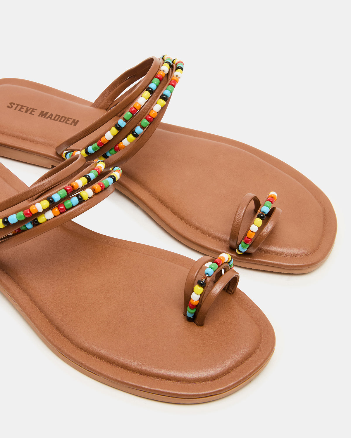 NABILA Tan Multi Sqaure-Toe Beaded Women's Sandal - Steve Madden