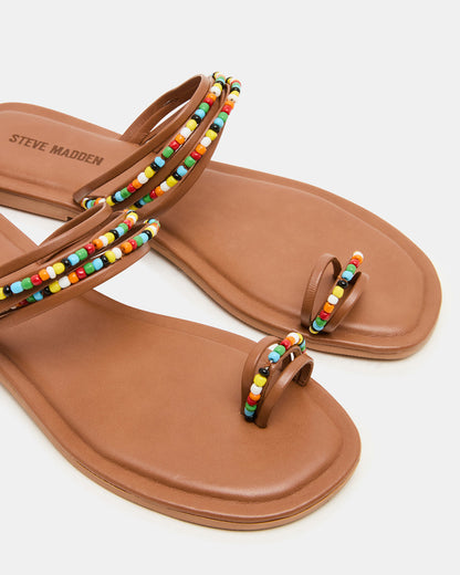 NABILA Tan Multi Sqaure-Toe Beaded Women's Sandal - Steve Madden