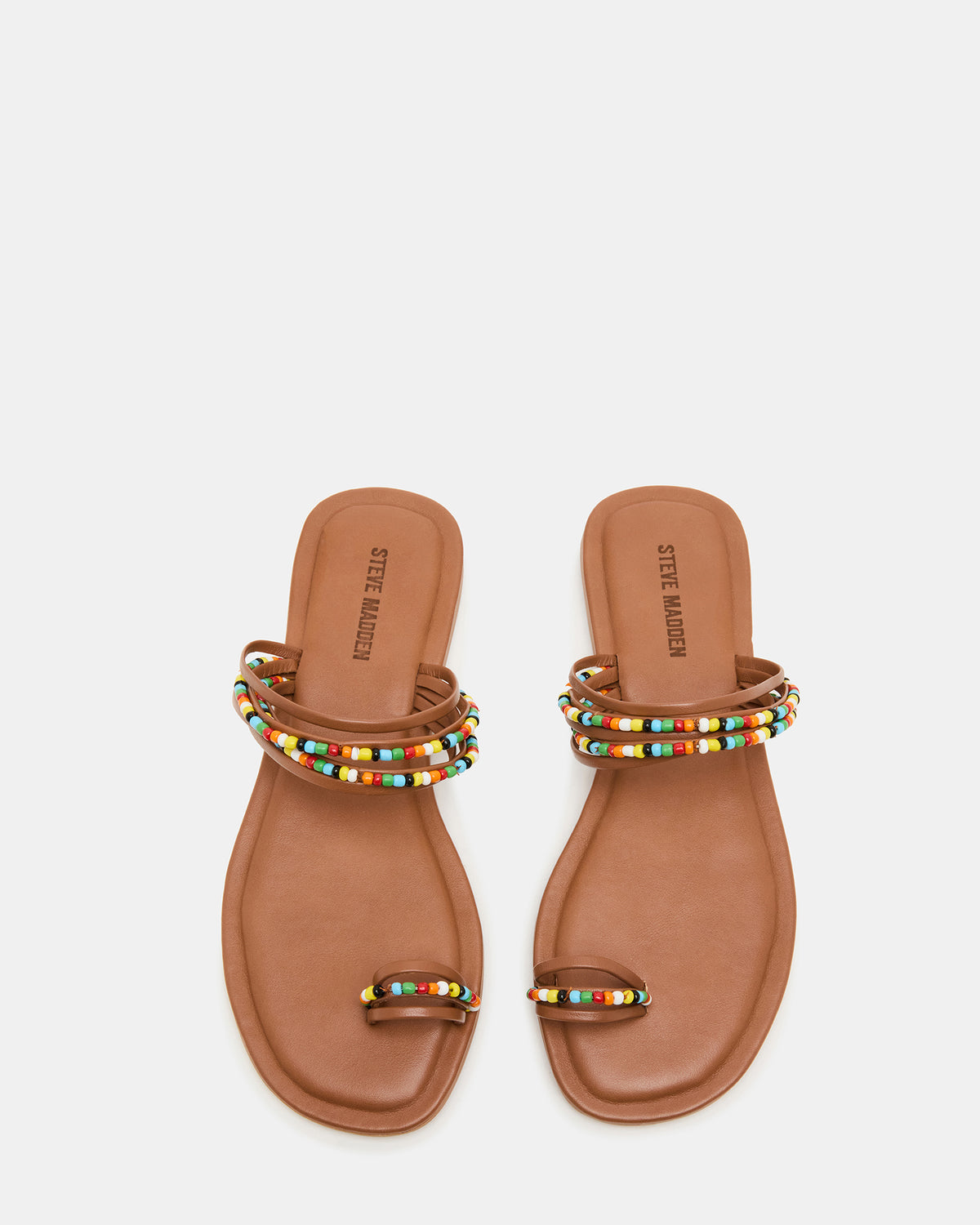 NABILA Tan Multi Sqaure-Toe Beaded Women's Sandal - Steve Madden