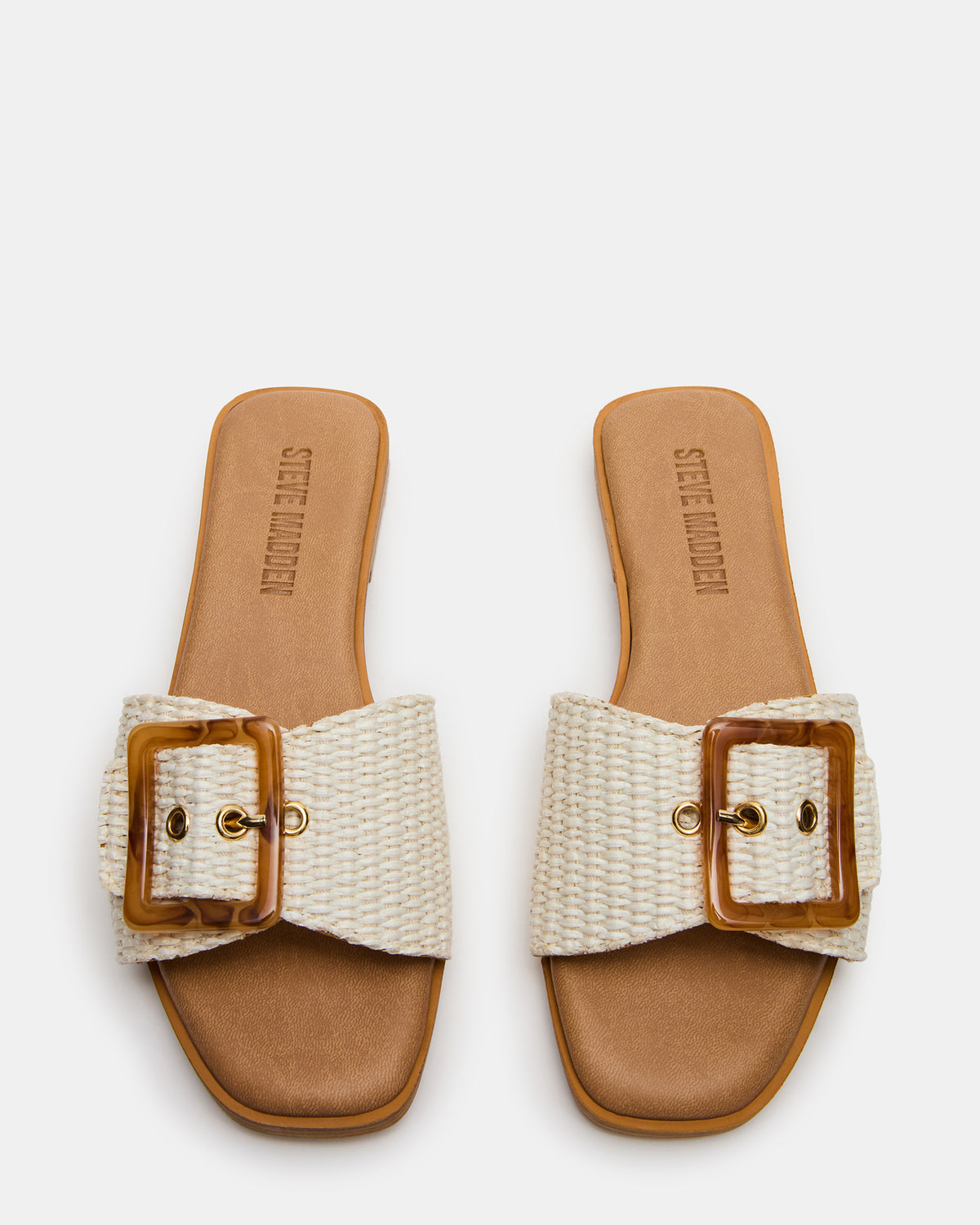 HAPP Bone Square-Toe Raffia Slide Women's Sandal - Steve Madden
