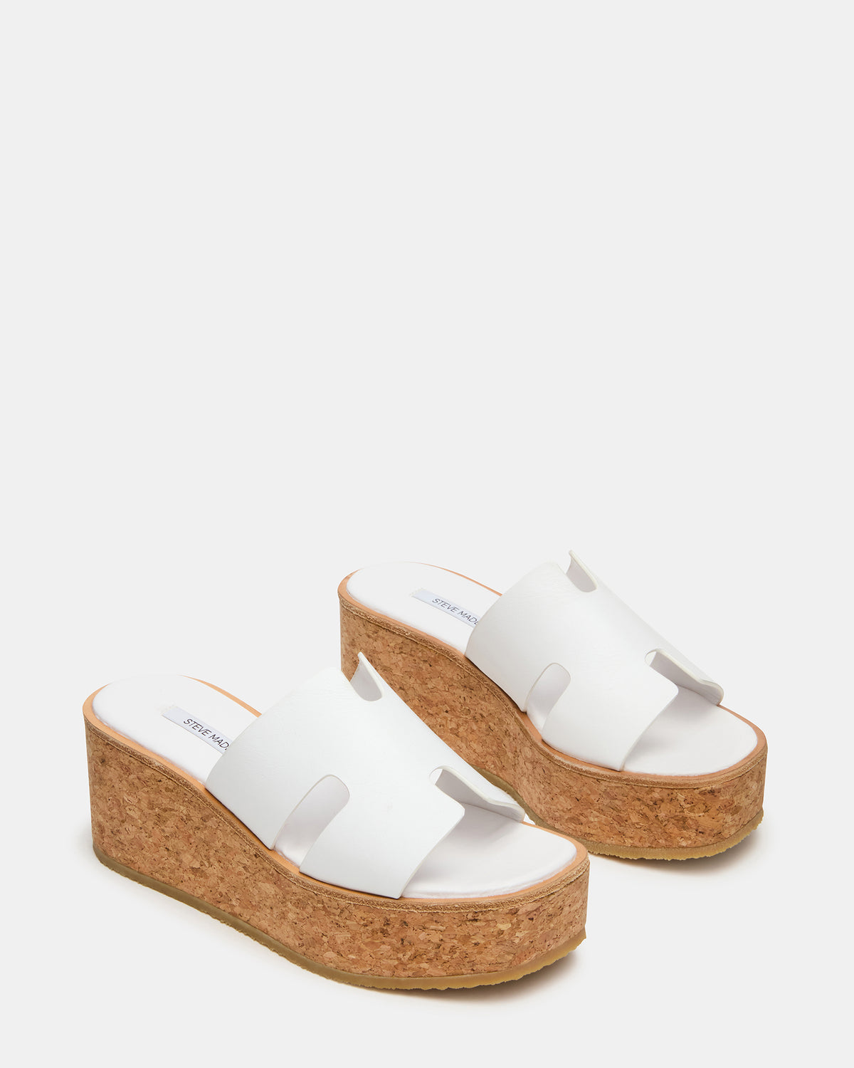 HARMONY White Leather Wedge Mule Cork Platform Women's Sandal - Steve Madden