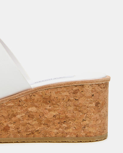 HARMONY White Leather Wedge Mule Cork Platform Women's Sandal - Steve Madden