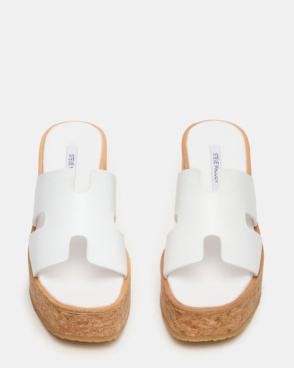 HARMONY White Leather Wedge Mule Cork Platform Women's Sandal - Steve Madden