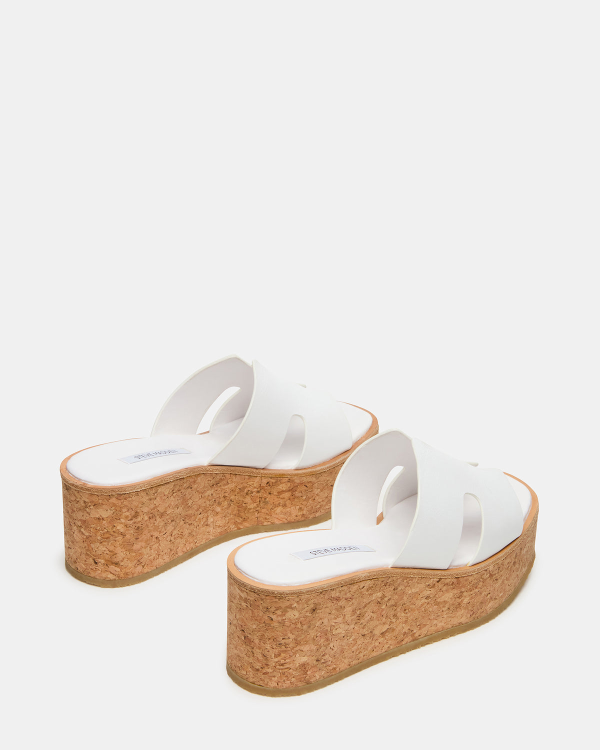 HARMONY White Leather Wedge Mule Cork Platform Women's Sandal - Steve Madden