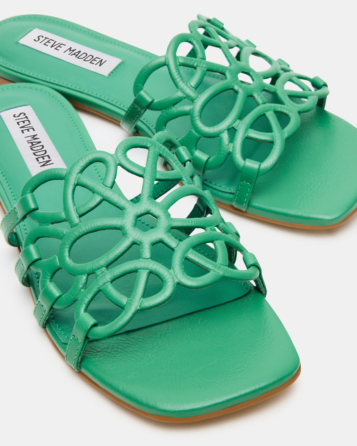 LOTUS Green Leather Square-Toe Slide Women's Sandal - Steve Madden