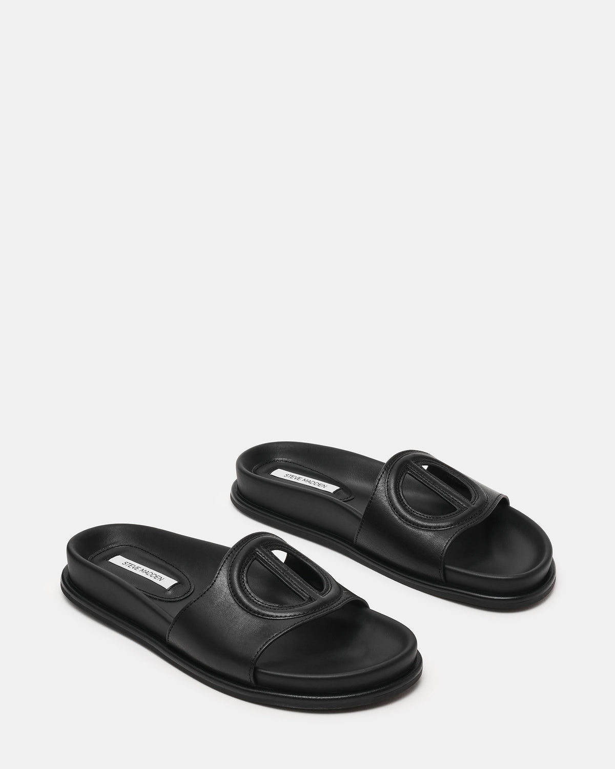ZOSIA Black Leather Cut-Out Slide Footbed Women's Sandal - Steve Madden