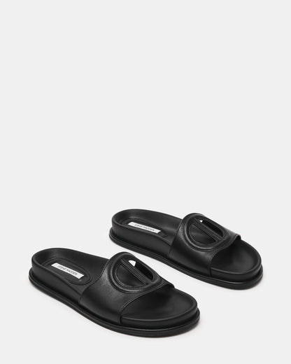 ZOSIA Black Leather Cut-Out Slide Footbed Women's Sandal - Steve Madden