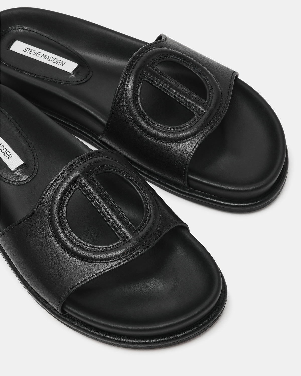 ZOSIA Black Leather Cut-Out Slide Footbed Women's Sandal - Steve Madden