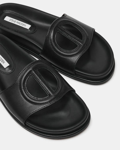 ZOSIA Black Leather Cut-Out Slide Footbed Women's Sandal - Steve Madden
