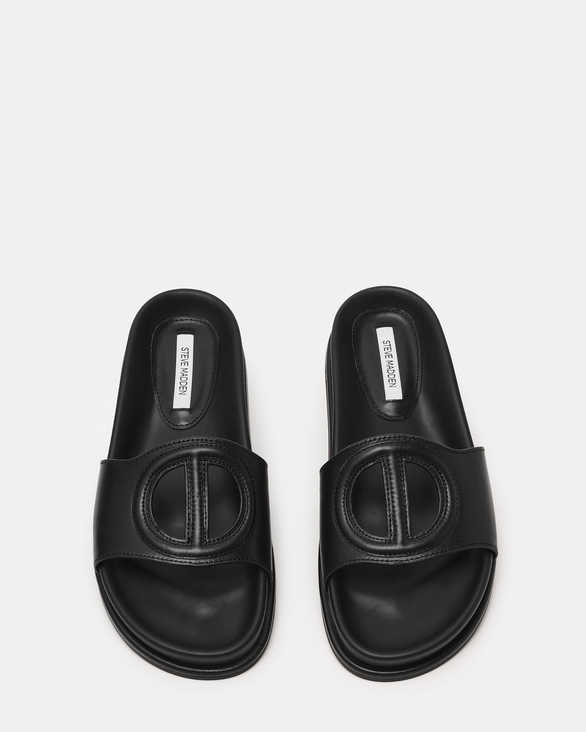 ZOSIA Black Leather Cut-Out Slide Footbed Women's Sandal - Steve Madden