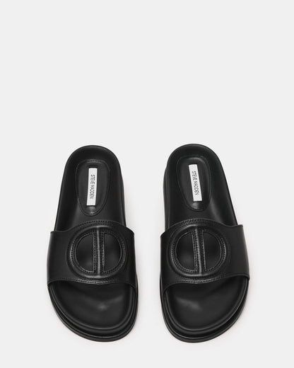 ZOSIA Black Leather Cut-Out Slide Footbed Women's Sandal - Steve Madden