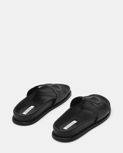 ZOSIA Black Leather Cut-Out Slide Footbed Women's Sandal - Steve Madden