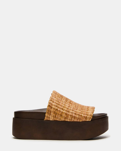 ARWEN Natural Raffia Platform Footbed Slide Chunky Women's Sandal - Steve Madden