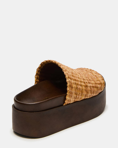 ARWEN Natural Raffia Platform Footbed Slide Chunky Women's Sandal - Steve Madden