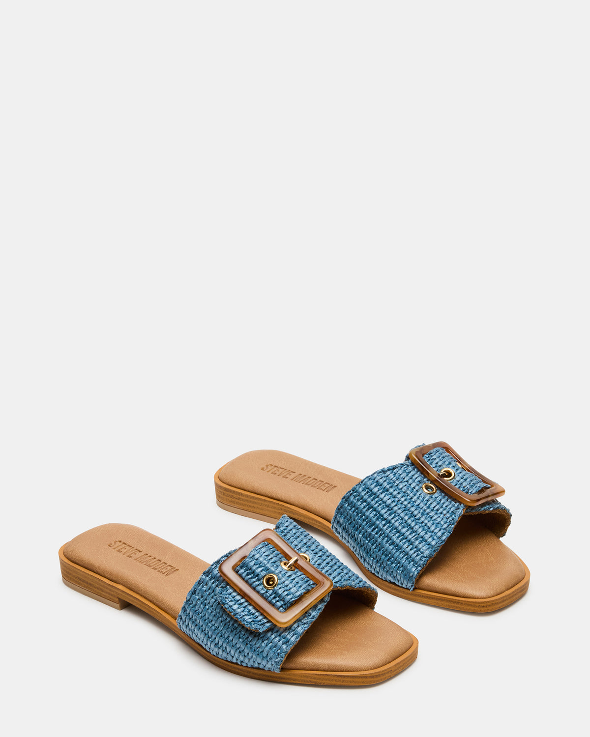 HAPP Blue Square-Toe Raffia Slide Women's Sandal - Steve Madden