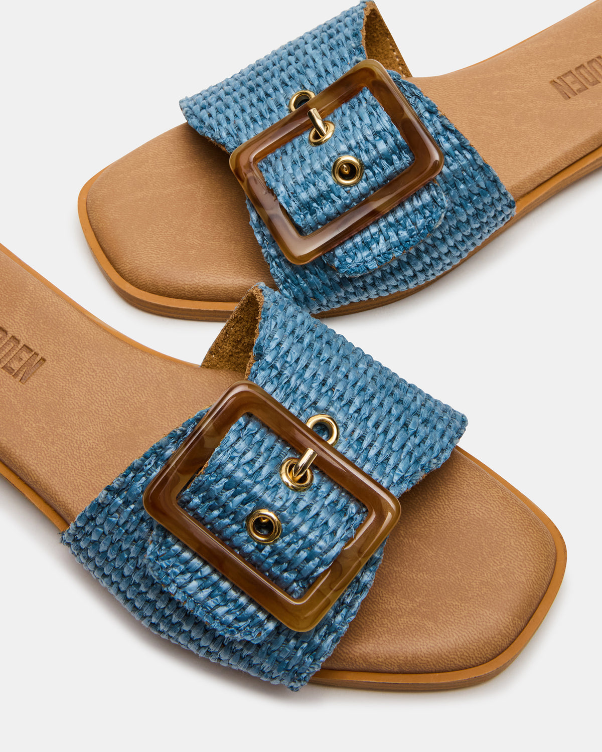 HAPP Blue Square-Toe Raffia Slide Women's Sandal - Steve Madden