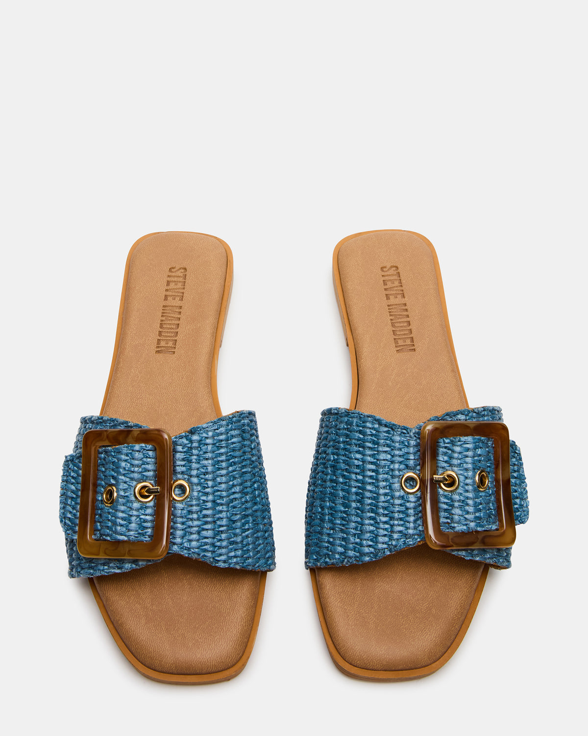 HAPP Blue Square-Toe Raffia Slide Women's Sandal - Steve Madden