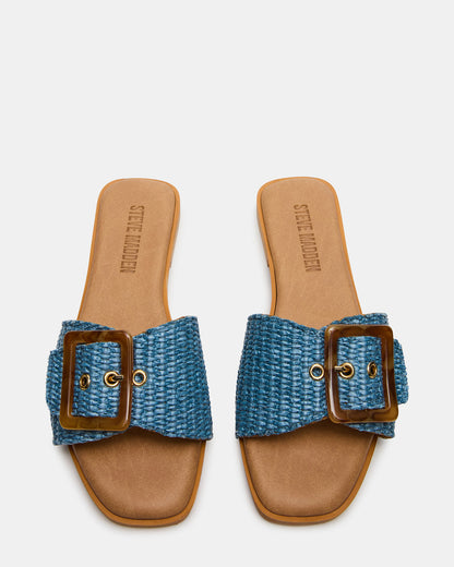 HAPP Blue Square-Toe Raffia Slide Women's Sandal - Steve Madden