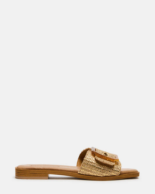 HAPP Gold Square-Toe Raffia Slide Women's Sandal - Steve Madden