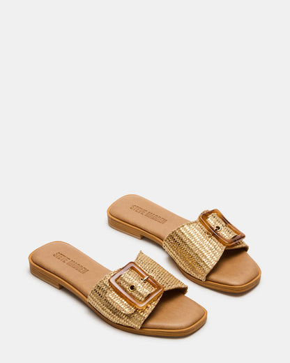 HAPP Gold Square-Toe Raffia Slide Women's Sandal - Steve Madden