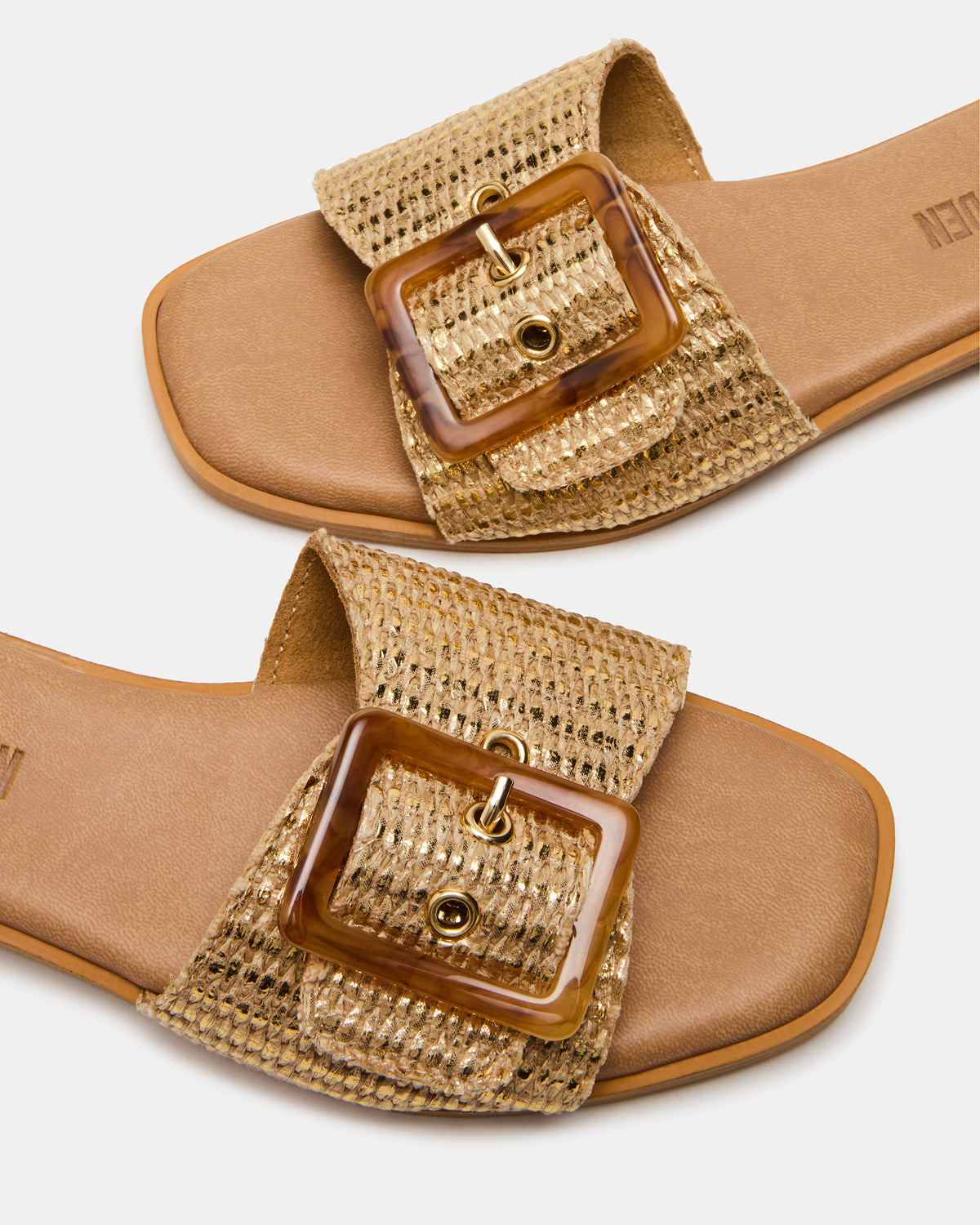HAPP Gold Square-Toe Raffia Slide Women's Sandal - Steve Madden